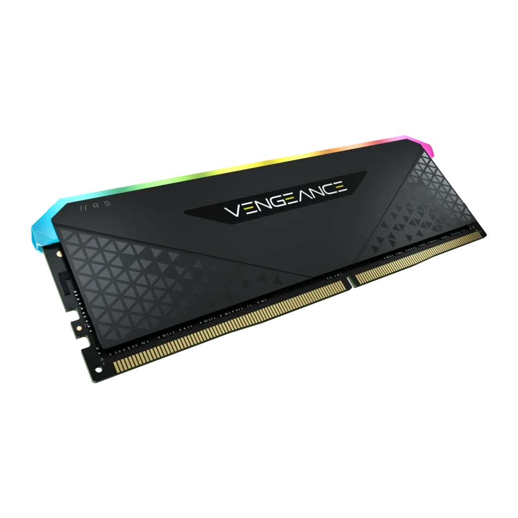 Corsair Vengeance RGB RS 16GB DDR4 3200MHz noir, vue de face: dissipateur texturé avec éclairage RGB en haut - Ítem1