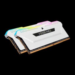 Corsair Vengeance RGB Pro SL 16GB Blanco, vista en perspectiva: dos módulos DDR4 con iluminación RGB y disipador blanco con