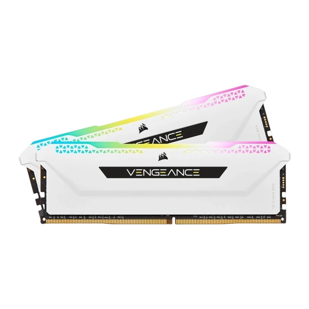 Corsair Vengeance RGB Pro SL 16GB Blanc, vue en perspective: deux modules DDR4 avec éclairage RGB et dissipateur blanc avec - Ítem1