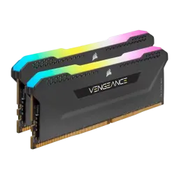 Corsair Vengeance RGB Pro SL 32GB negro, vista principal: kit 2x16GB DDR4 en ángulo con iluminación RGB multicolor en la