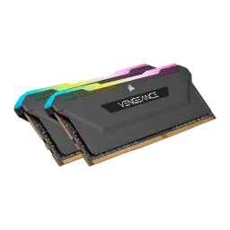 Corsair Vengeance RGB Pro SL 32GB negro, vista frontal: kit 2x16GB DDR4 escalonado mostrando rejillas del disipador y RGB
