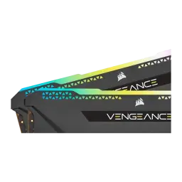 Corsair Vengeance RGB Pro SL 32GB negro, detalle superior: primer plano de dos módulos con patrón triangular del disipador y