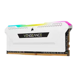 Corsair Vengeance RGB Pro SL 32GB Blanco, vista lateral: un módulo DDR4 con iluminación RGB en la parte superior y disipador