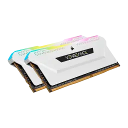 Corsair Vengeance RGB Pro SL 32GB Blanco, vista en perspectiva: kit de 2 módulos DDR4 escalonados con iluminación RGB
