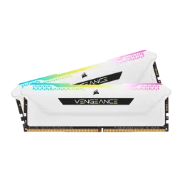 Corsair Vengeance RGB Pro SL 32GB Blanco, vista frontal: 2 módulos DDR4 alineados mostrando iluminación RGB y patrón