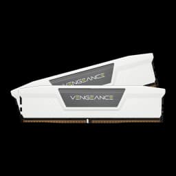 Corsair Vengeance 32GB DDR5 Blanco, vista lateral: perfil de 2 módulos DIMM mostrando el diseño en pico del disipador blanco