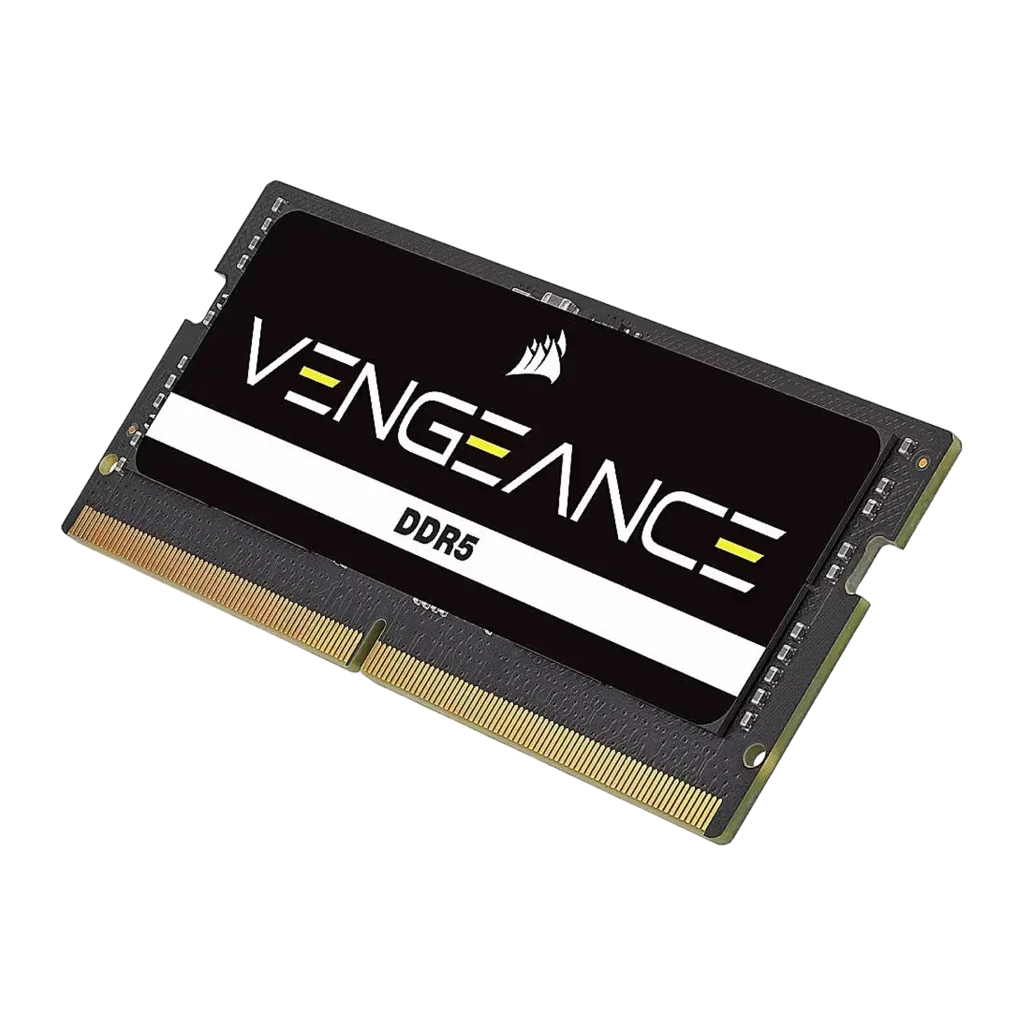 Corsair Vengeance 16GB DDR5 4800MHz preto, vista frontal: etiqueta preta com logo VENGEANCE e faixa DDR5, contatos dourados - Item2