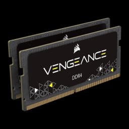 Corsair Vengeance CMSX32GX4M2A3000C18 32GB negro, vista en ángulo: 2 módulos SO-DIMM DDR4 mostrando grosor del disipador y