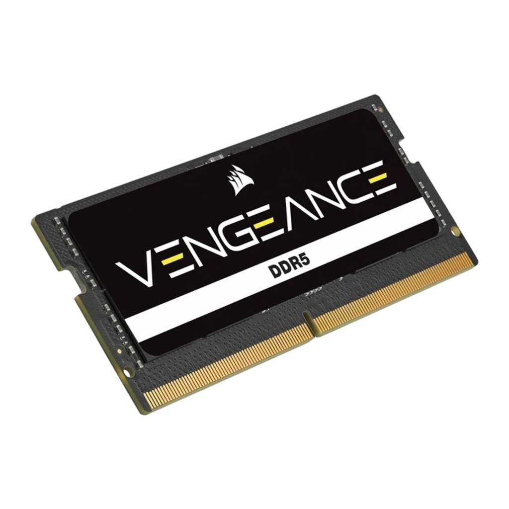 Corsair Vengeance 32GB DDR5 5600MHz preto, vista frontal: etiqueta preta com logo Vengeance e faixa DDR5, contatos dourados - Item1