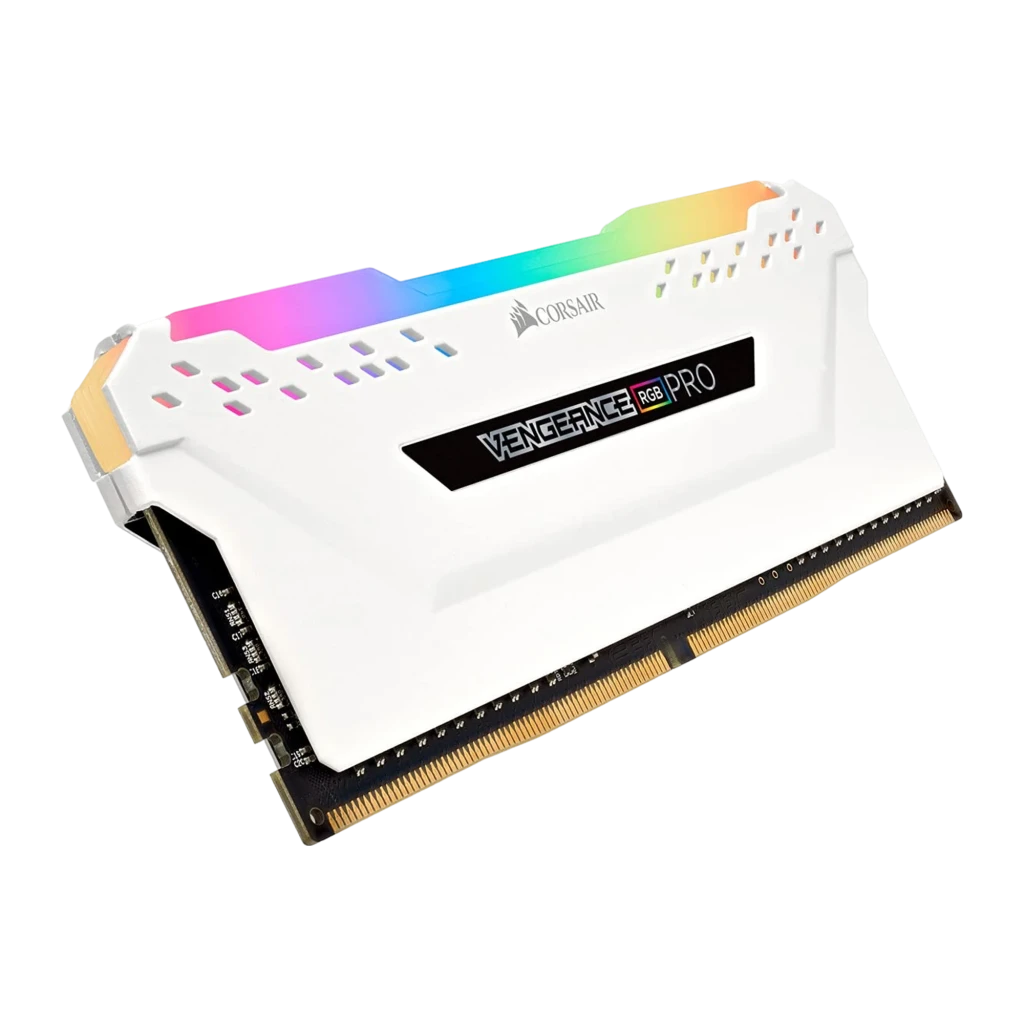 Corsair Vengeance RGB Pro 32GB Blanc, vue de face: kit 2x16GB empilé, dissipateur blanc avec éclairage RGB multicolore et - Ítem1