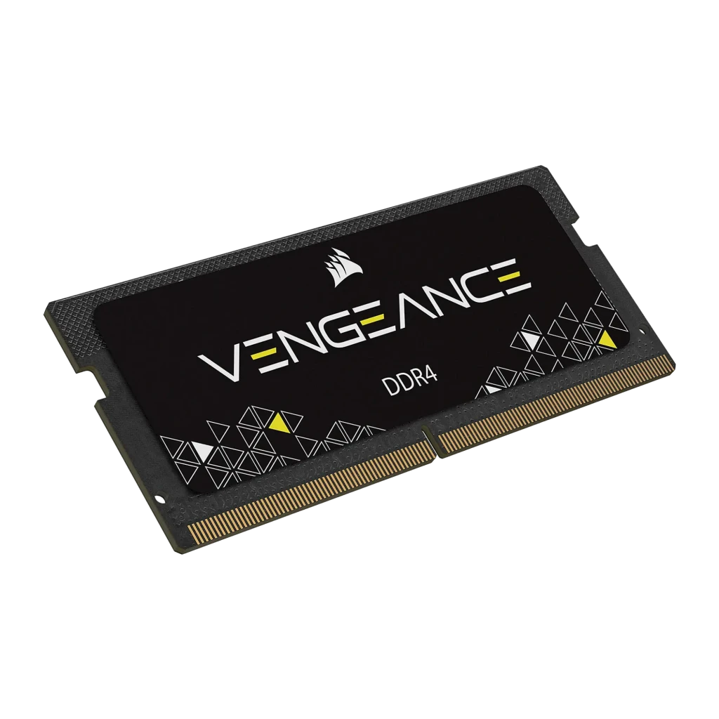 Corsair Vengeance DDR4 16GB 3200MHz SO-DIMM noir, vue de face: étiquette avec logo et texte DDR4, contacts dorés - Ítem1