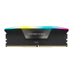 Corsair Vengeance RGB 48GB DDR5 5600MHz negro, vista frontal: un módulo con iluminación RGB en la parte superior y disipador