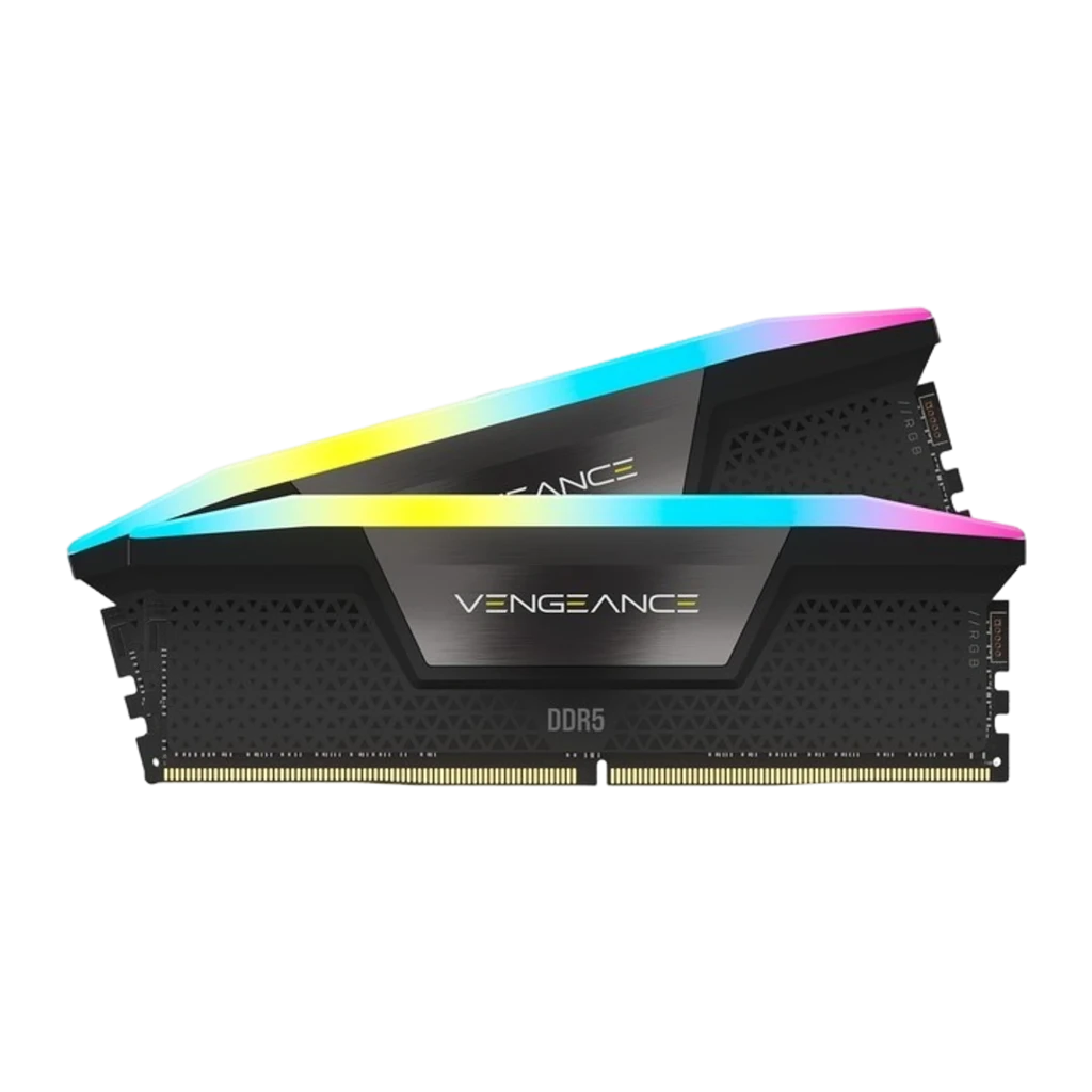 Corsair Vengeance RGB 48GB DDR5 5600MHz preto, vista frontal: módulo único com iluminação RGB no topo e dissipador preto com - Item2