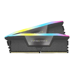 Corsair Vengeance RGB 64GB Gris, vista lateral: dos módulos DDR5 en paralelo mostrando el perfil del disipador y RGB