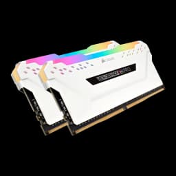 Corsair Vengeance RGB Pro 16GB Blanco, vista en ángulo: kit 2x8GB DDR4 con iluminación RGB multicolor en disipador blanco