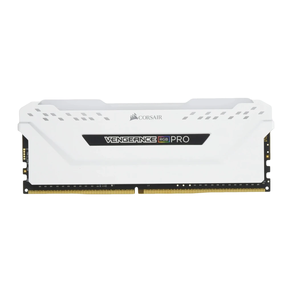 Corsair Vengeance RGB Pro 16GB Blanc, vue en angle: kit 2x8Go DDR4 avec éclairage RGB multicolore sur dissipateur blanc - Ítem1