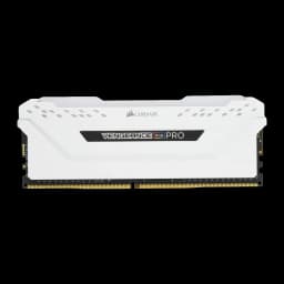 Corsair Vengeance RGB Pro 16GB Blanco, vista frontal: un módulo DDR4 con disipador blanco, logo Vengeance RGB Pro y