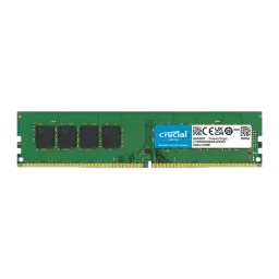 Crucial CB8GU3200 8GB verde, vista frontal: PCB verde com chips de memória e etiqueta Crucial DDR4 UDIMM