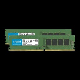 Crucial CT2K16G4DFRA32A 32GB Verde, vista frontal: dos módulos DDR4 apilados, etiqueta Crucial visible en primer plano