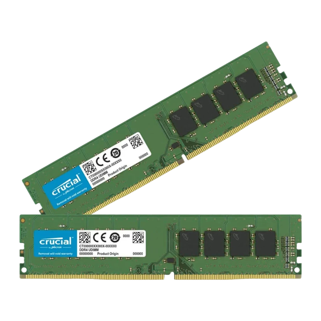 Crucial CT2K16G4DFRA32A 32GB Verde, vista frontal: dos módulos DDR4 apilados, etiqueta Crucial visible en primer plano - Ítem2