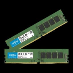 Crucial CT2K16G4DFRA32A 32GB Verde, vista separada: un módulo en diagonal arriba y otro horizontal abajo mostrando etiqueta