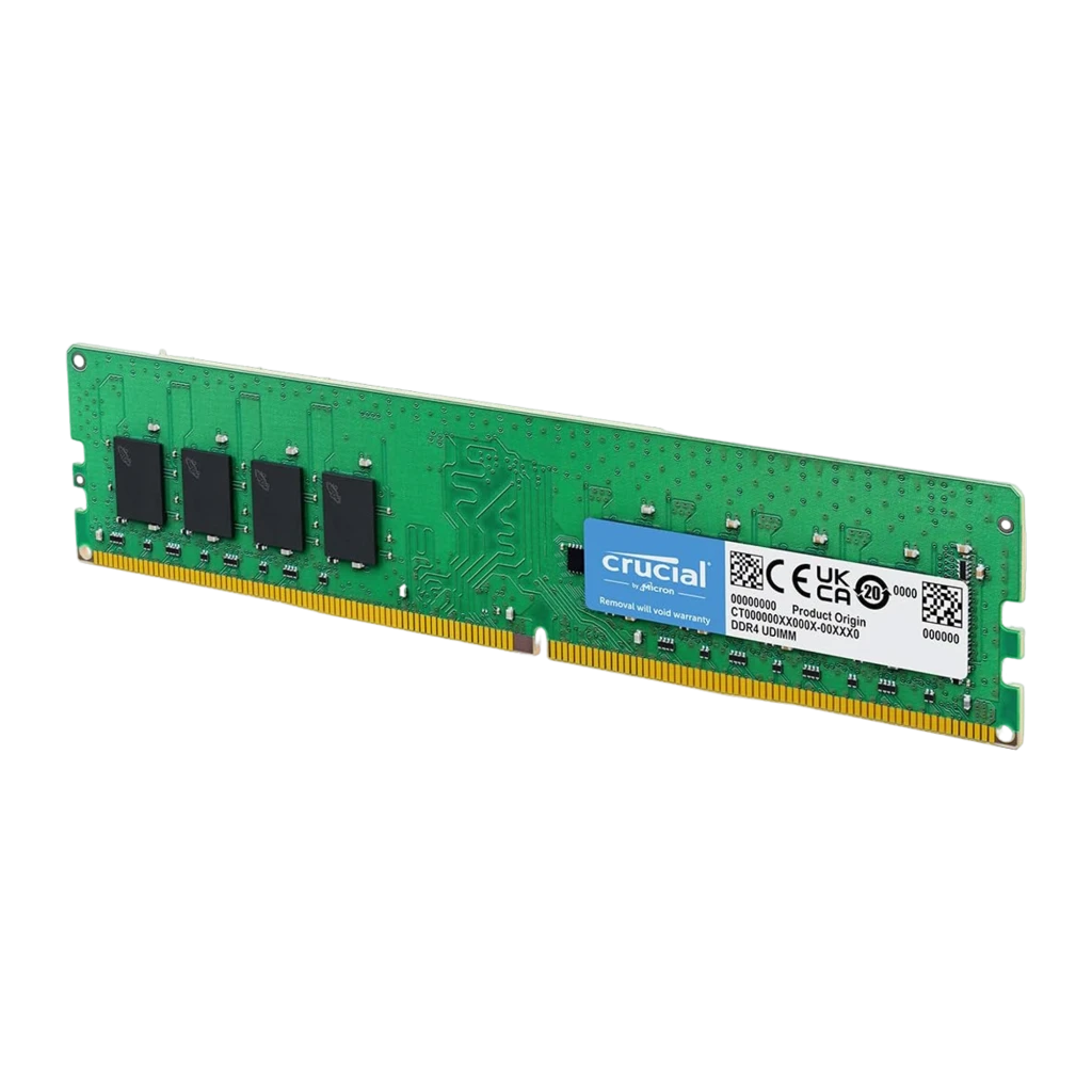Crucial CT32G4DFD832A 32GB Verde, vista frontal: PCB verde con chips negros y etiqueta Crucial centrada - Ítem1