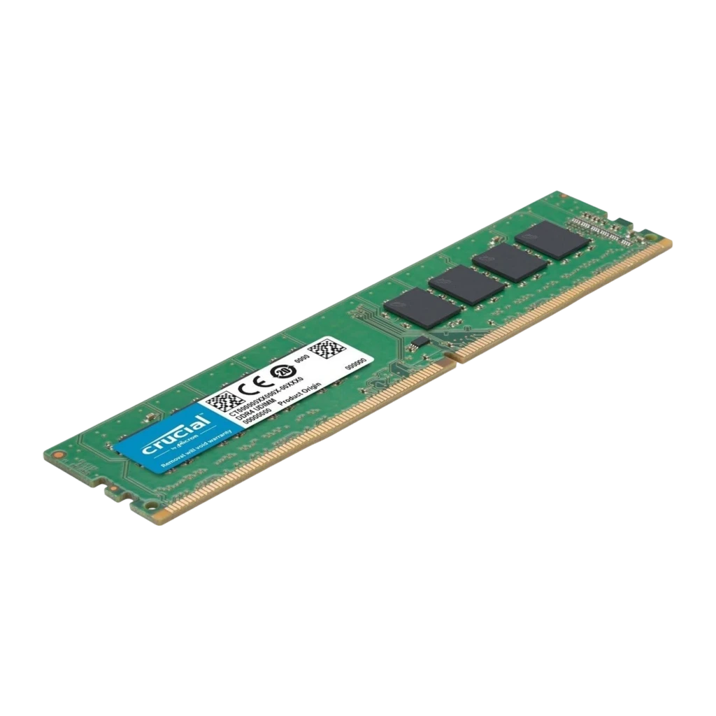 Crucial CT32G4DFD832A 32GB Verde, vista frontal: PCB verde con chips negros y etiqueta Crucial centrada - Ítem2