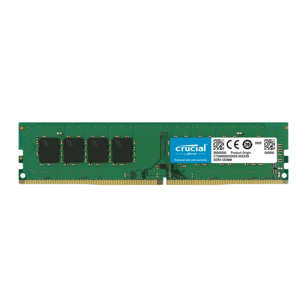 Crucial CT32G4DFD832AT 32GB verde, frontal: PCB verde con etiqueta Crucial centrada a la izquierda y chips negros a la - Ítem1