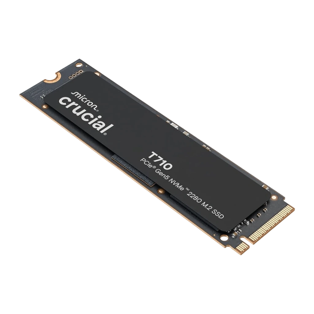 Crucial T710 4TB negro, vista frontal: disipador negro con logo Crucial y conector M.2 dorado visible - Ítem1
