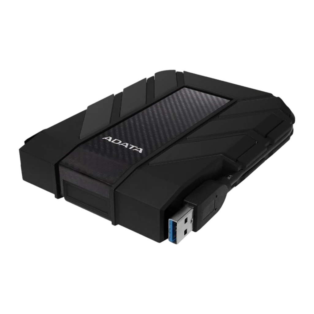 ADATA HD710 Pro 1TB preto, vista frontal: carcaça robusta com painel fibra de carbono, alça superior e logo ADATA - Item2