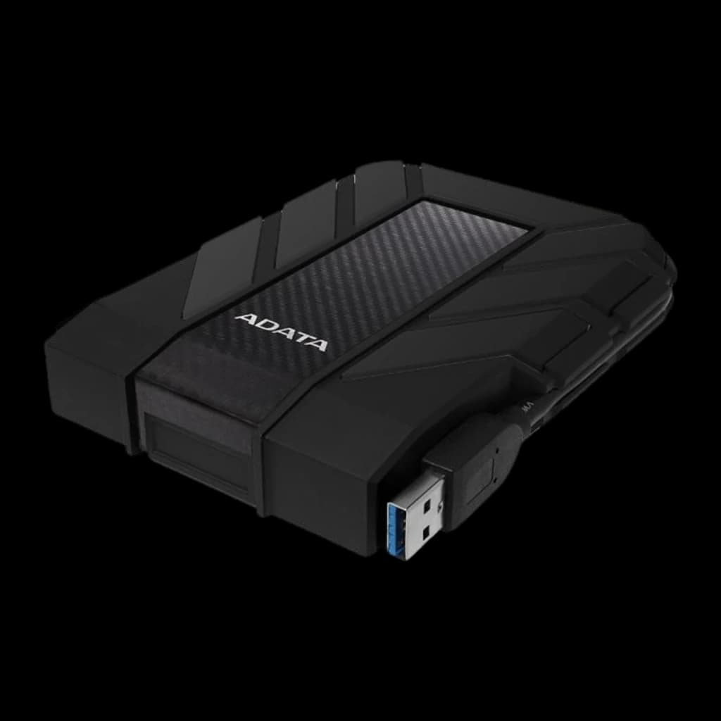 ADATA HD710 Pro 1TB preto, perspectiva superior: ângulo traseiro baixo com conector USB 3.0 azul desconectado