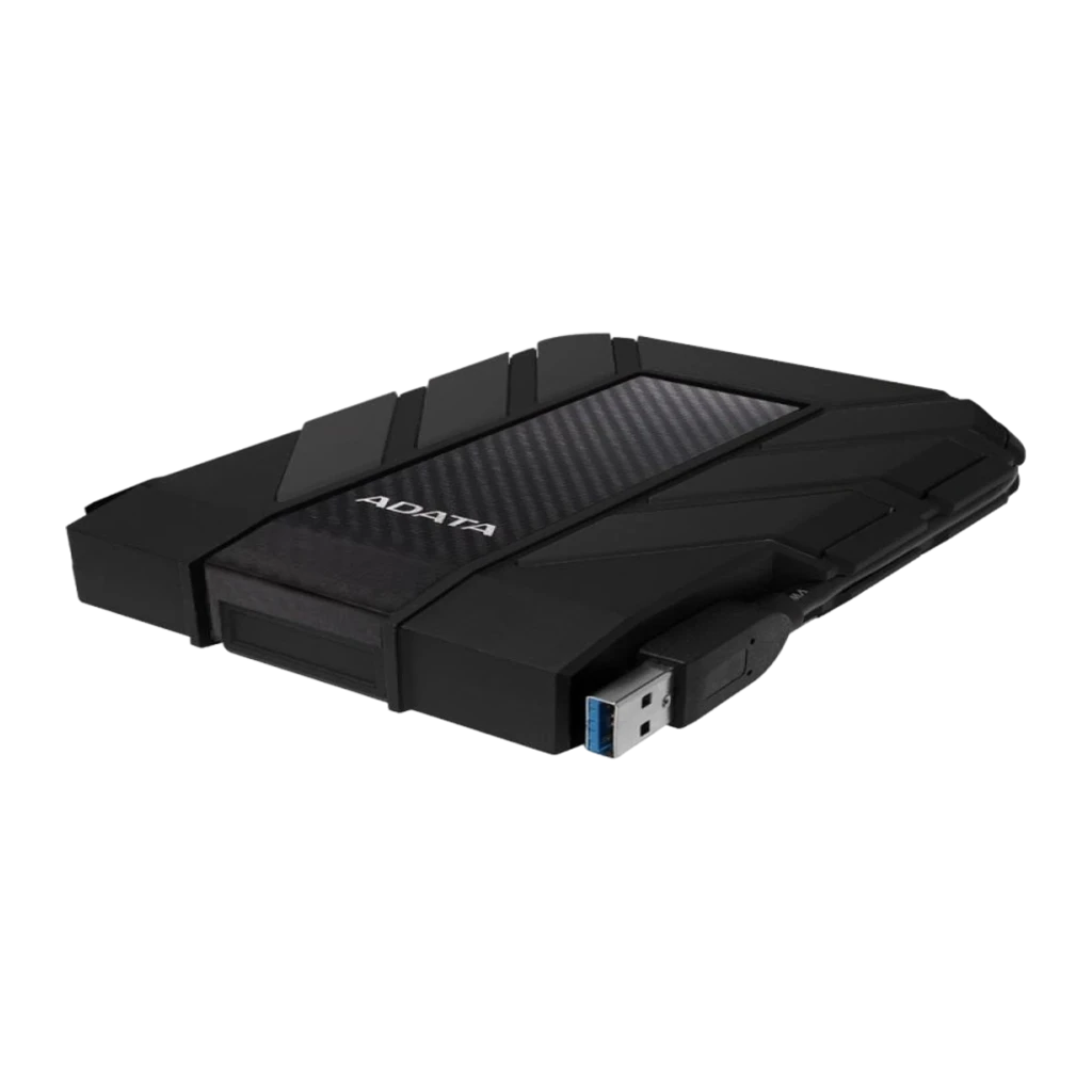 ADATA HD710 Pro 1TB preto, vista frontal: carcaça robusta com painel fibra de carbono, alça superior e logo ADATA - Item3