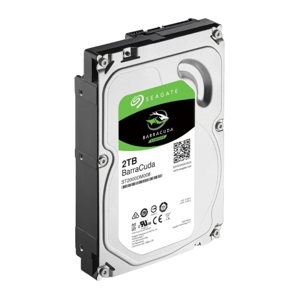 Seagate BarraCuda ST2000DM008 2TB, vista frontal: etiqueta verde y negra con logo Barracuda y texto 2TB Hard Drive - Ítem2