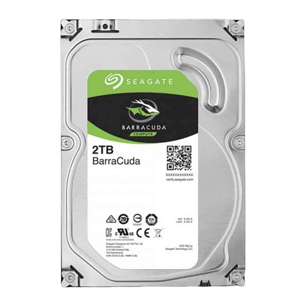 Seagate BarraCuda ST2000DM008 2TB, vista frontal: etiqueta verde y negra con logo Barracuda y texto 2TB Hard Drive - Ítem3
