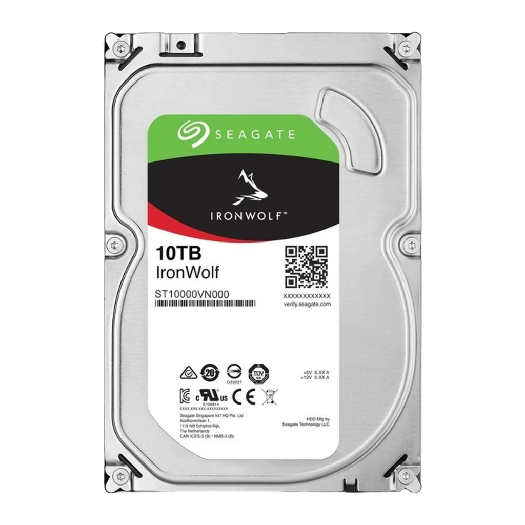 Seagate IronWolf ST10000VN000 10TB, vue avant: étiquette logo IronWolf NAS, capacité 10TB et code-barres - Ítem1