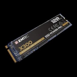 Emtec Power Pro SSD X300 128GB M.2, vista em perspectiva: ângulo diagonal mostrando espessura, PCB azul e conector dourado