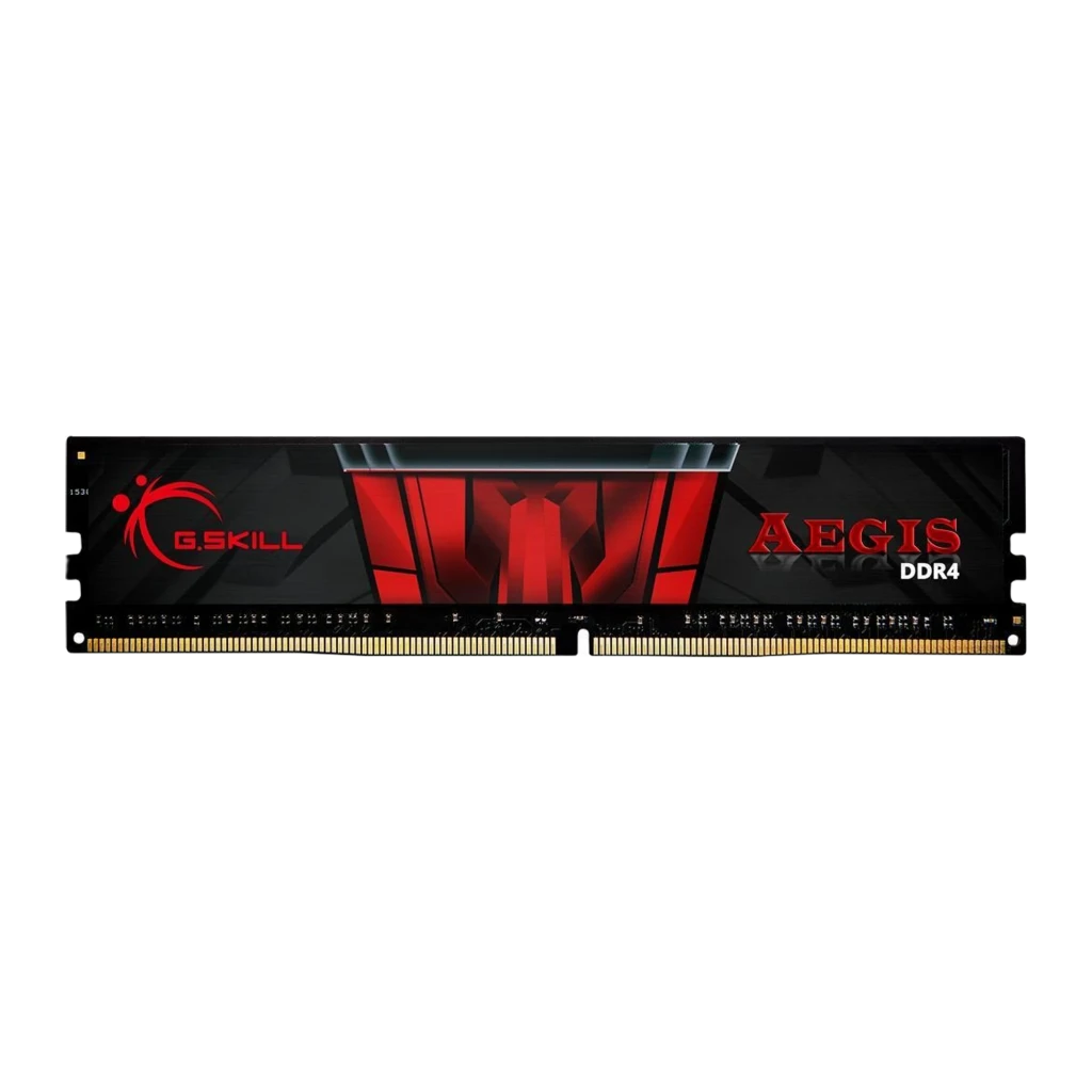 G.Skill Aegis DDR4 32GB 3000MHz noir, vue de face: deux modules en biais, dissipateur rouge et noir avec logo - Ítem1