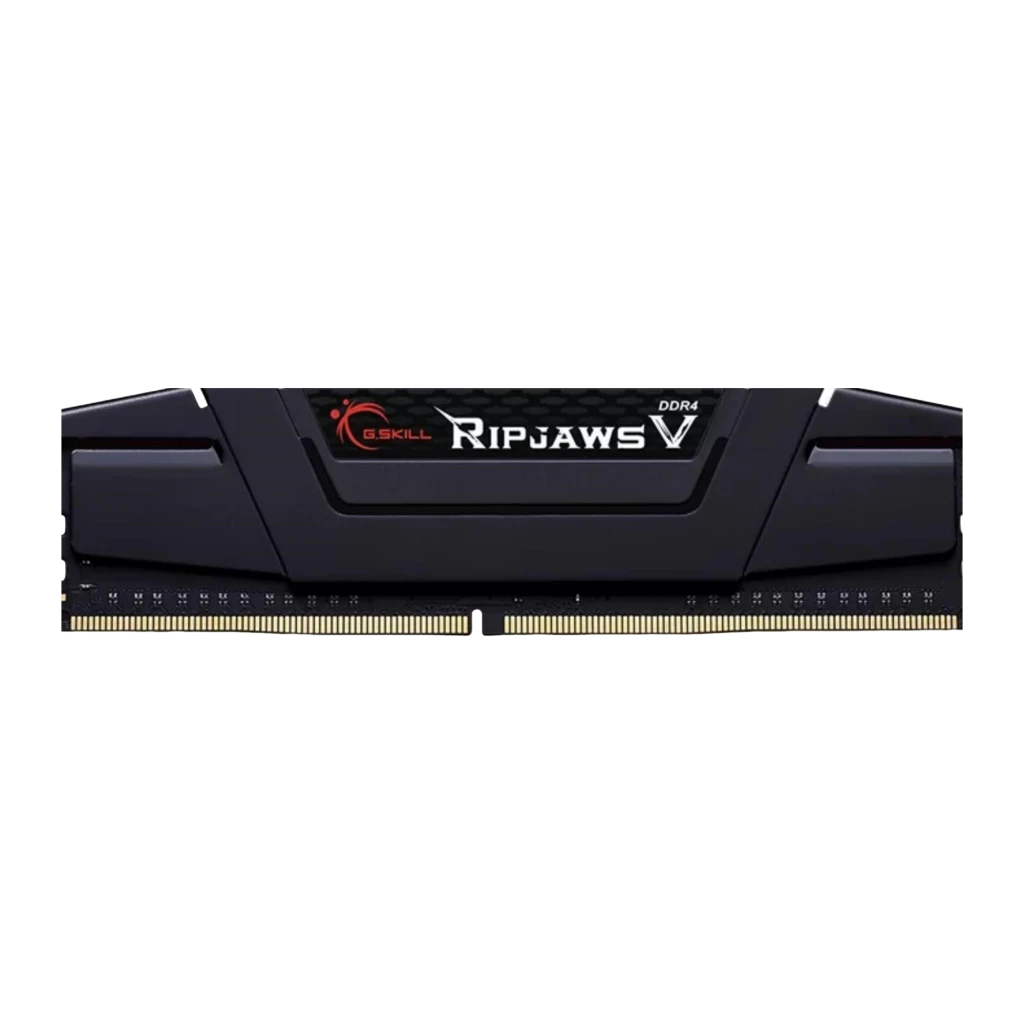 G.Skill Ripjaws V DDR4 16GB noir, vue en angle: kit dual deux modules noirs avec logo rouge et contacts dorés - Ítem1