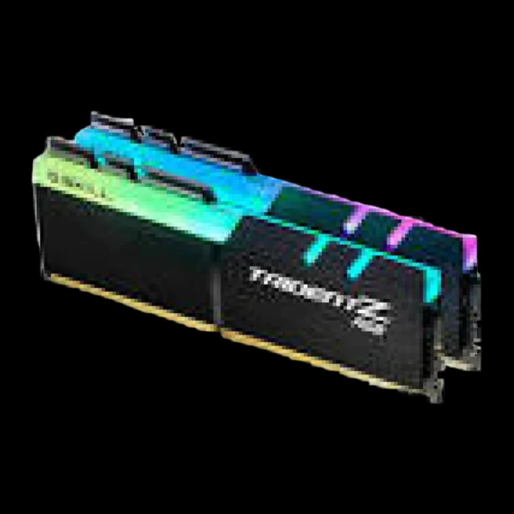 G.Skill Trident Z RGB DDR4 32GB negro, kit dual vista lateral: dos módulos apilados con RGB azul y verde en la barra