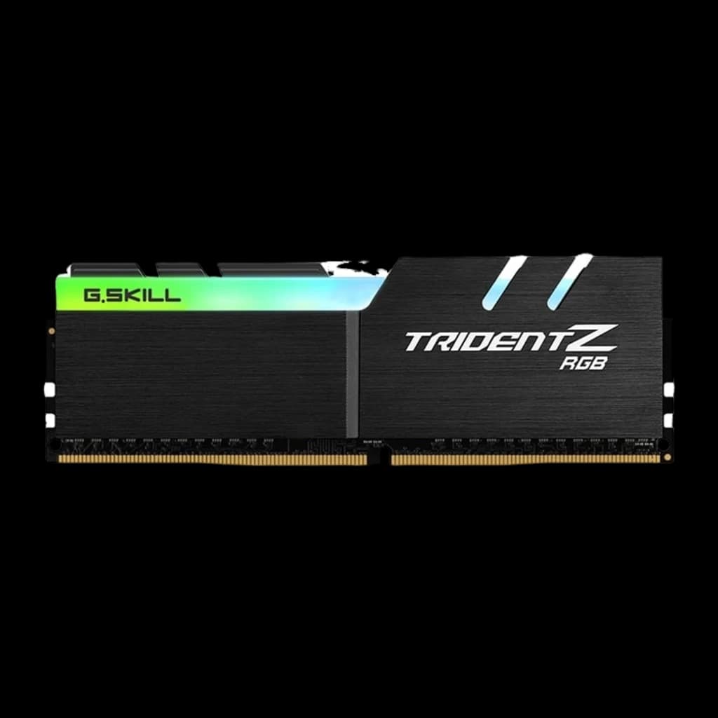 G.Skill Trident Z RGB DDR4 32GB negro, vista frontal módulo único: disipador negro cepillado con barra RGB y logo G.Skill