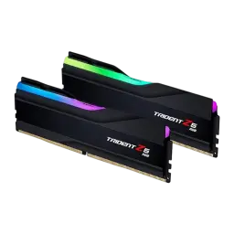G.Skill Trident Z5 RGB DDR5 32GB 6400 CL30 negro, vista frontal: dos módulos apilados mostrando logo y RGB verde y