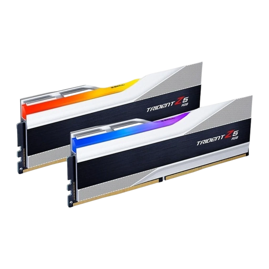 G.Skill Trident Z5 RGB DDR5 32GB 8000 CL38 plata, vista frontal: un módulo, disipador negro y plata con iluminación RGB - Ítem1