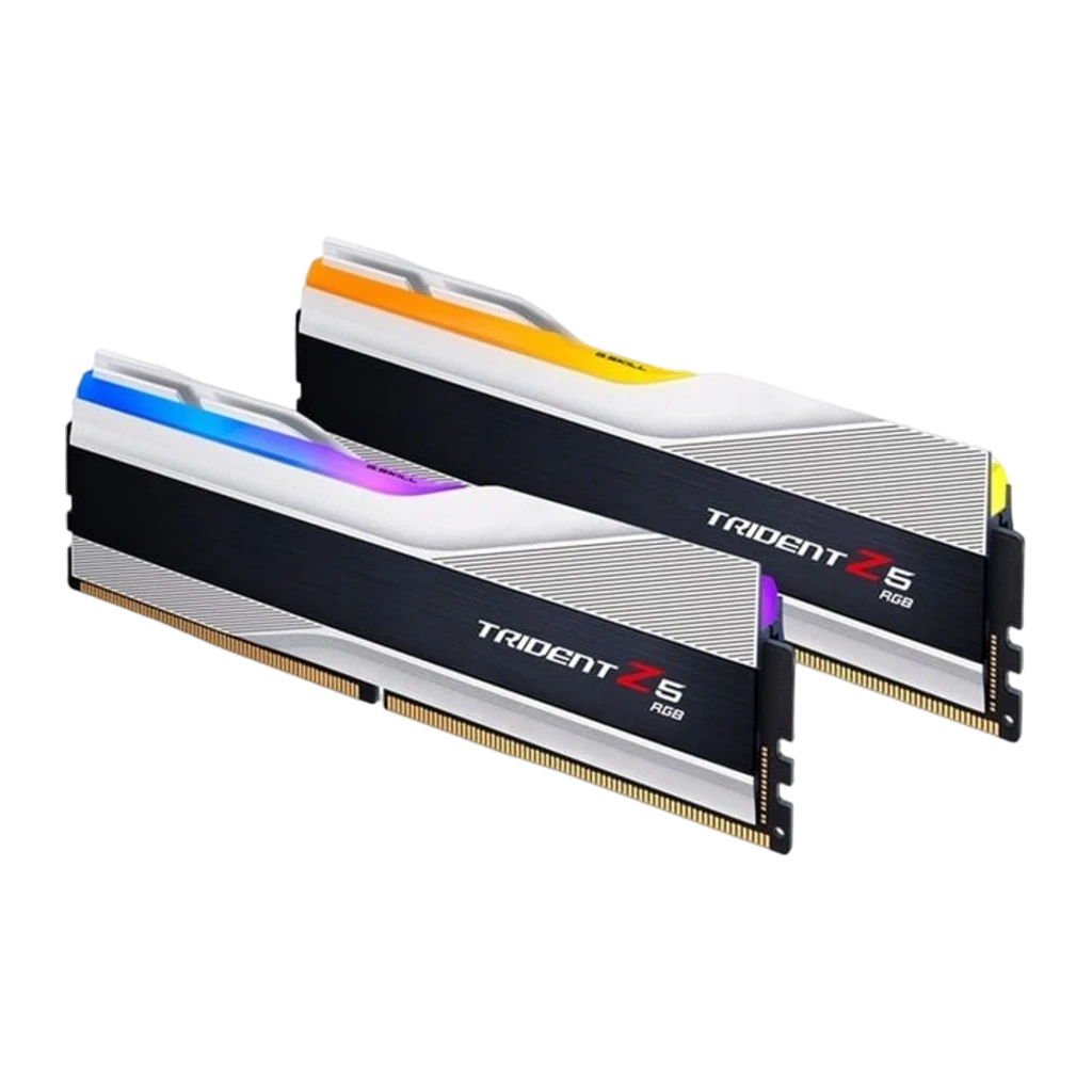 G.Skill Trident Z5 RGB DDR5 32GB 8000 CL38 plata, vista frontal: un módulo, disipador negro y plata con iluminación RGB - Ítem2