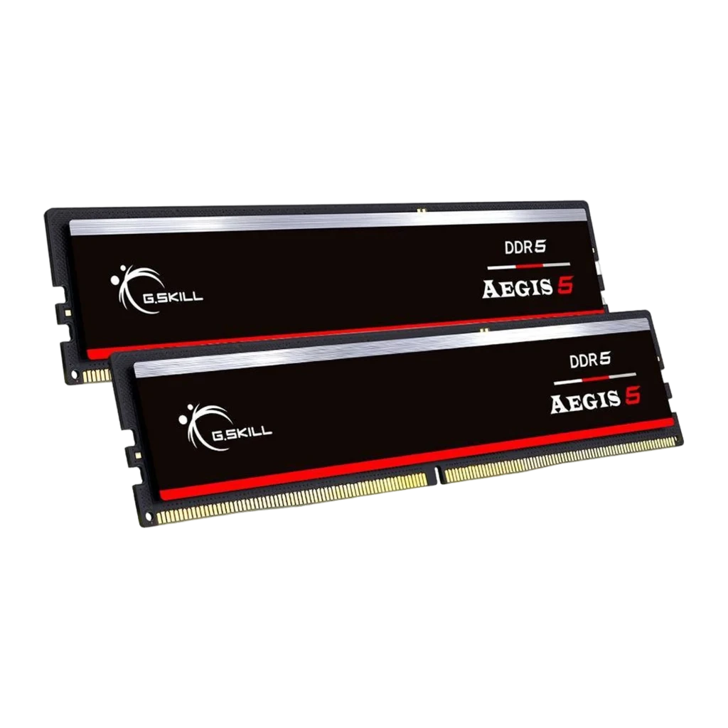 G.Skill Aegis 5 DDR5 64GB noir, vue de face: un module DIMM avec dissipateur noir, bande argentée et ligne rouge - Ítem1