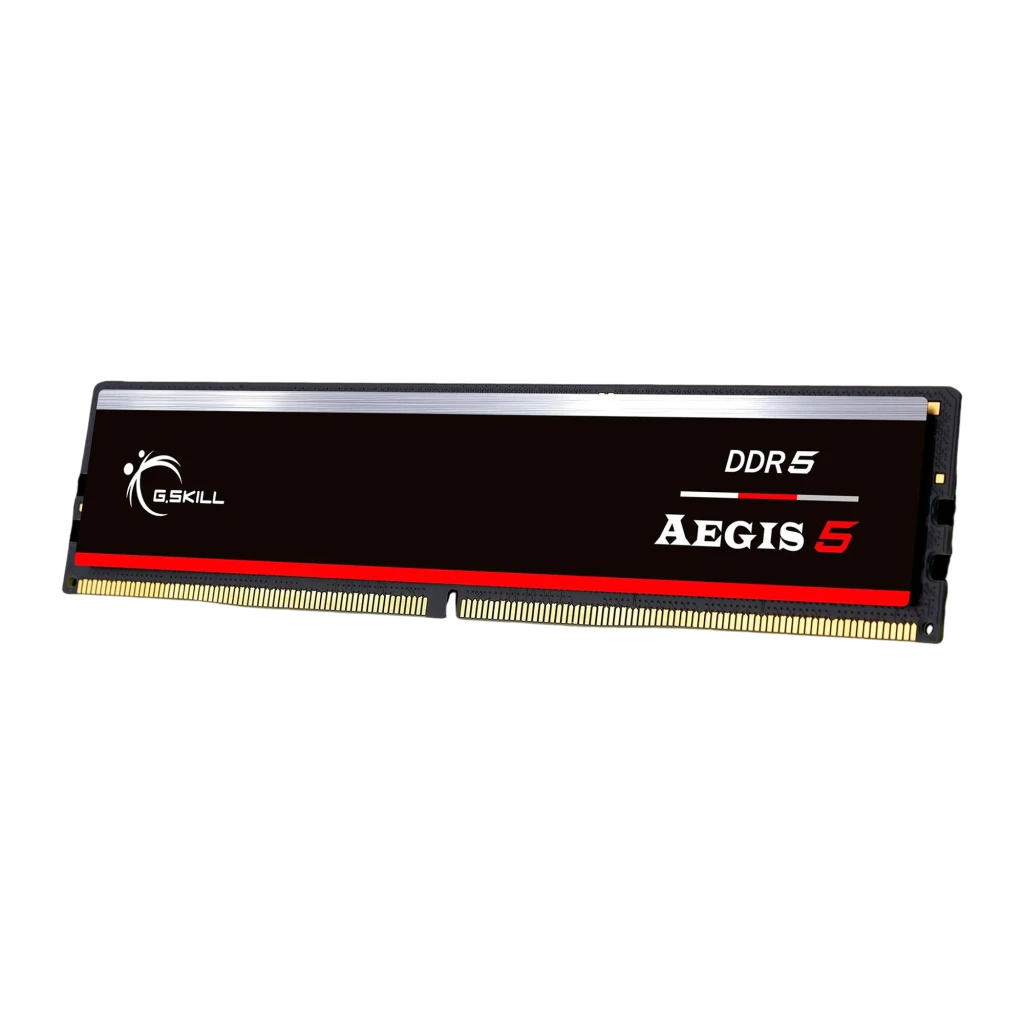 G.Skill Aegis 5 DDR5 64GB noir, vue de face: un module DIMM avec dissipateur noir, bande argentée et ligne rouge - Ítem2