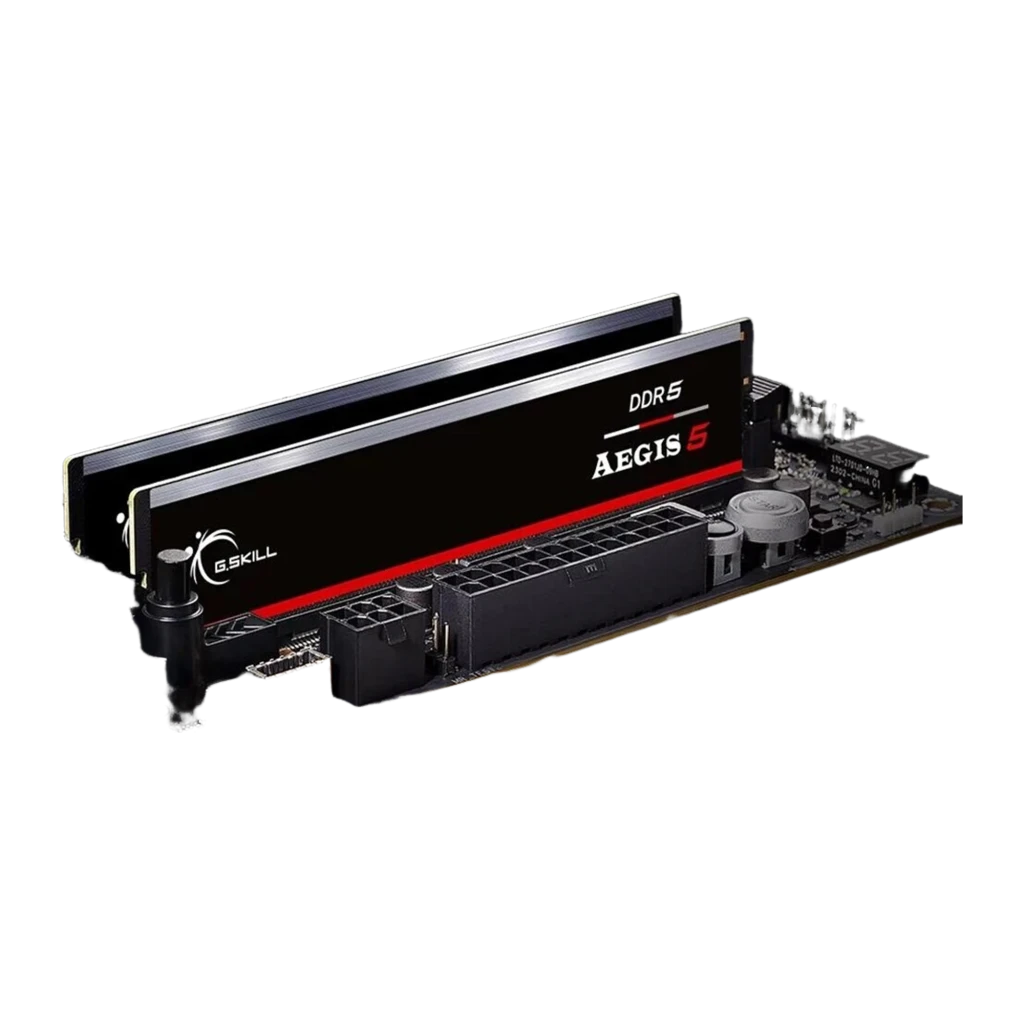 G.Skill Aegis 5 DDR5 64GB noir, vue de face: un module DIMM avec dissipateur noir, bande argentée et ligne rouge - Ítem3