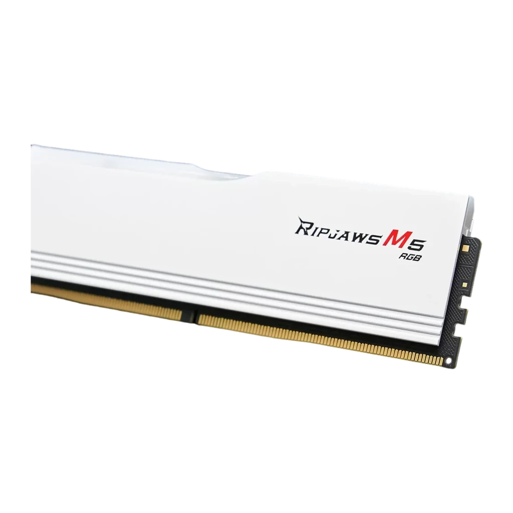 G.Skill Ripjaws M5 RGB DDR5 96GB branco, vista frontal: kit dual dois módulos com iluminação RGB na parte superior - Item1