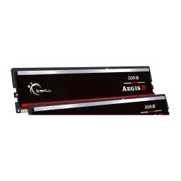 G.Skill Aegis 5 32GB DDR5-5600 negro, vista lateral: dos módulos RAM escalonados, conector dorado y logo G.Skill visibles
