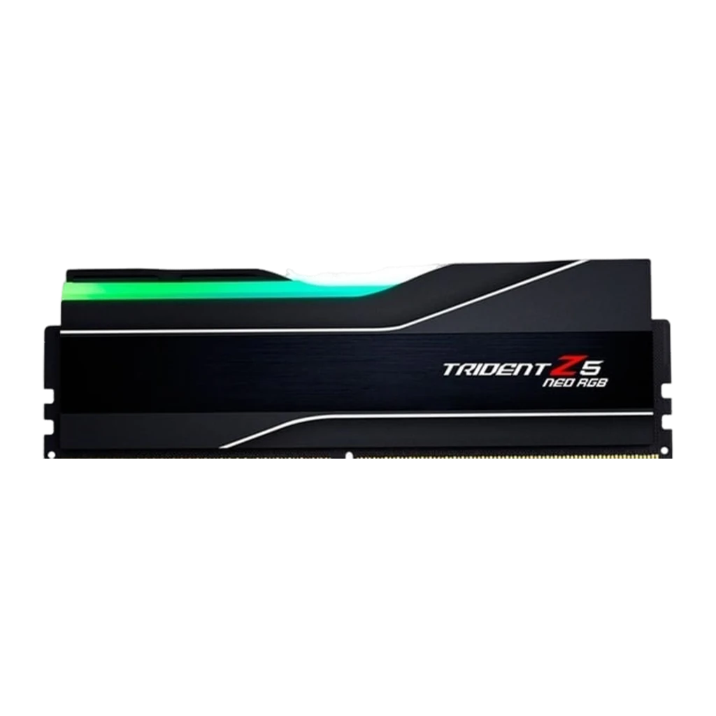 G.Skill Trident Z5 Neo RGB 32GB DDR5-6000 negro, vista frontal en ángulo: dos módulos con iluminación RGB multicolor en la - Ítem2