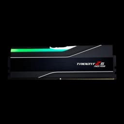 G.Skill Trident Z5 Neo RGB 32GB DDR5-6000 negro, vista frontal de un solo módulo: disipador negro cepillado con RGB verde y